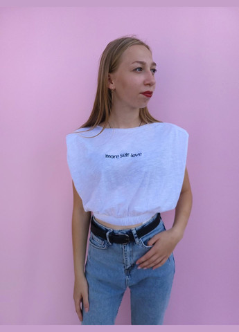 Біла літня футболка жіноча oversize more self-love укорочена Pink Woman