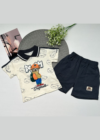 Комбінований літній костюм на літо хлопчику футболка і шорти з ведмедиком темно-сірий 10521 No Brand