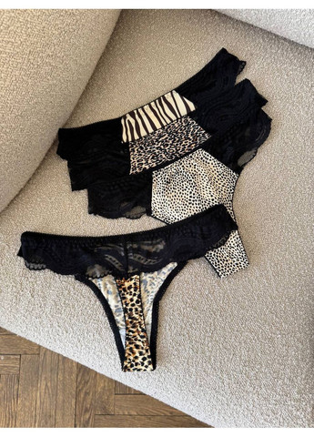 Женские трусики с кружевом животным принтом набор женских трусов 4 шт комплектом трусы для девочек No Brand Стрінги (365655425)