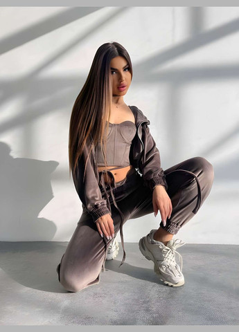 Мягкий велюровый костюм тройка с корсетом, женский спортивный костюм с капюшоном на... No Brand (331283735)