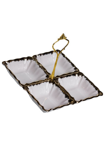 Менажниця порцелянова на 4 секції для закусок тарілка менажниця 18×18×3 (см) менажниця з ручкою Білий з золотом LC-BYL-100 Yiwu (370800616)