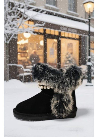 Зимние угги детские натуральная замша и мех черные (1923) Hengji