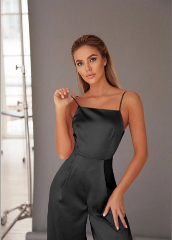 Сукня жіноча No Brand комбінезон-брюки однотонний чорний коктейльний, діловий, повсякденний, кежуал, джинсовий, вечірній атлас