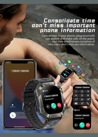 Смарт-годинник тактичний з компасом, з LED- ліхтарем, українською мовою, батарея 650mAh Smart Watch (331146226)