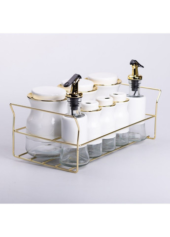 Набор для специй на подставке с бутылками для масла и уксуса 8 предметов Белый Yiwu (360454988)