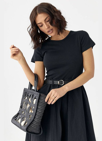 Черное женское длинное платье с поясом Lurex