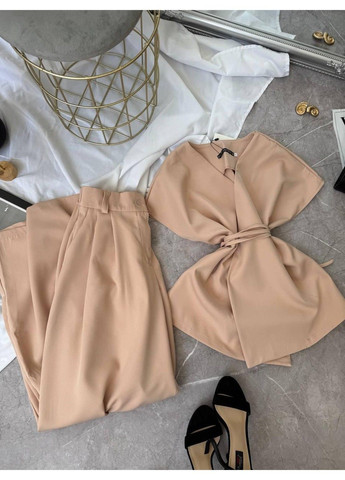 Костюм 2–ка з костюмки, з жилеткою та широкими штанами мод ЛКК-202, бежевий, 50-52 No Brand (355469702)