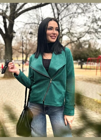 Зелена демісезонна замшева куртка-жакет Fashion Girl