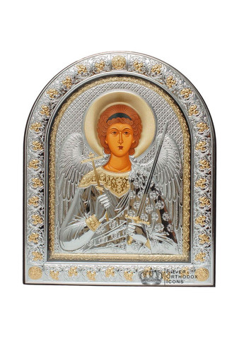 Ангел Хранитель 21х26 см Срібна Ікона під Склом, обгорнута темною шкірою (Греція) Silver Axion (266266208)