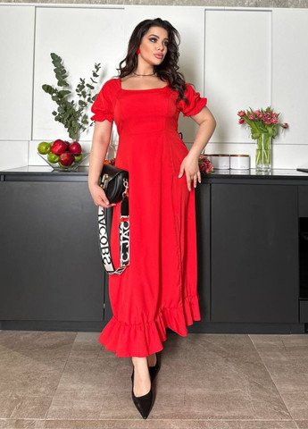 Красное вечернее стильное вечернее платье с разрезом No Brand однотонное