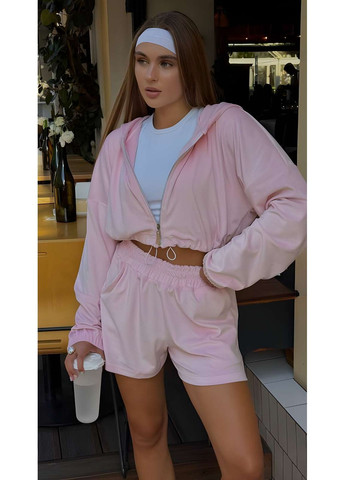 Велюровий костюм шорти + кофта з капюшоном на літо осінь, лимонний жіночий костюм з велюру... Україна (355059368)