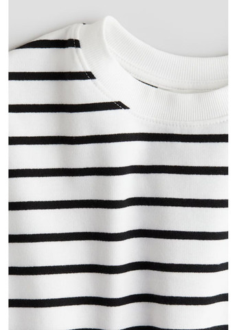 H&M світшот на флісі смужка чорно-білий спортивний, повсякденний, кежуал трикотаж, фліс