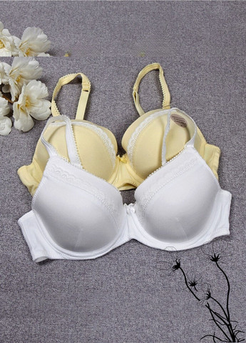 Светло-жёлтый балконет хлопковый бюстгальтер с уплотненной чашкой FS с косточками полиэстер, хлопок