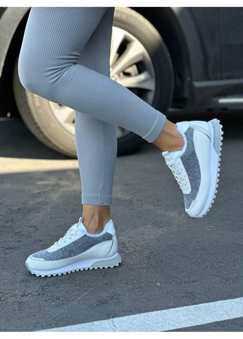 Жіночі кросівки утеплені хутром барашик сірі з білим повсякденні зимові No Brand комбіновані зими (362961343)