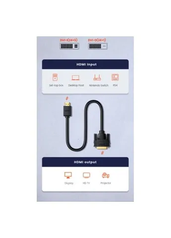 Кабель мультимедийный (10135) Ugreen HDMI M to DVI M 2.0m HD106 black (389134658)