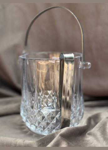 Відерце для льоду Small ice 1.1 л скляне зі щипцями HP-19-20 Прозорий Yiwu (338195387)