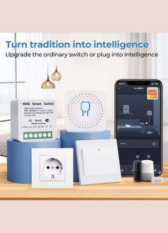Разумное реле Mini Smart Swith 16А с WiFi модулем Smart Home 16A напряжения 100240В TUYA (300091548)