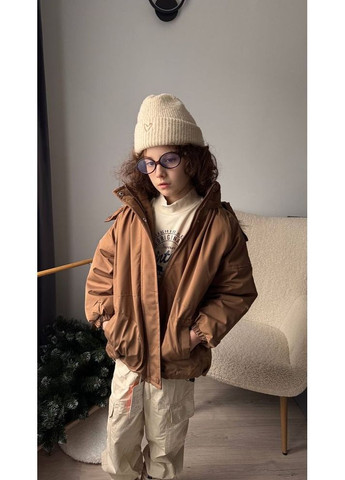 Комбинированная демисезонная стильная детская куртка для холодной осени и еврозимы цвет коричневый 10963 No Brand