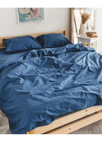 Постельное белье семейное Home Вареный хлопок 20479 160х215х2 см синяя DUSHKA (336327530)
