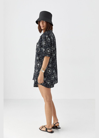 Летний цветочный костюм с шортами и рубашкой Lurex (336678785)