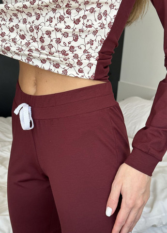Бордова всесезон піжама жіноча двокольорова, бордового кольору. реглан + брюки ORA