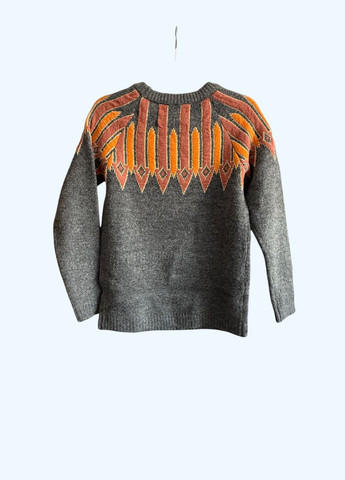 Сірий демісезонний теплий светр з візерунком "ethno/fair isle" (антрацит/помаранчевий) пуловер Bonprix