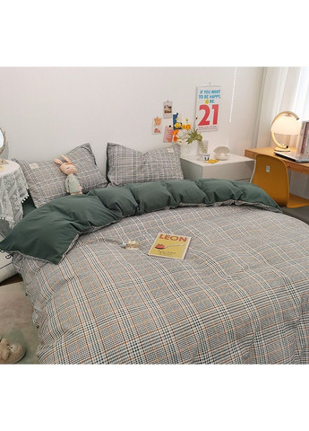 Постельное белье двуспальное из вареного хлопка зеленое в клетку No Brand (366964658)