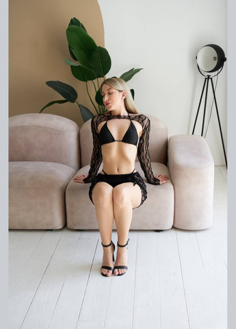 Чорний літній дуже стильний пляжний комплектик-купальник роздільний Vakko