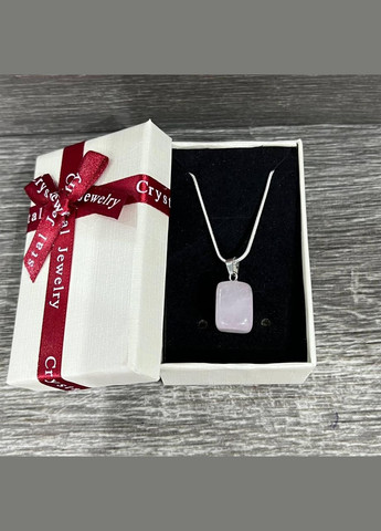 Підвіска з натуральним каменем Рожевий кварц - кулон в формі "міні блок" на ланцюжку срібло в подарунковій коробочці No Brand (331291730)