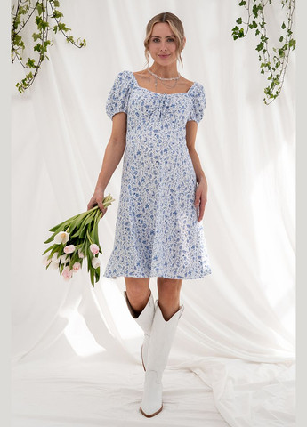 Білий вишукана сукня для вагітних та годуючих з секретом годування біло-синього кольору Юла мама з квітковим принтом