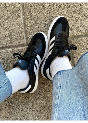 Білі літні кросівки adidas samba low black white адідас самба No Brand