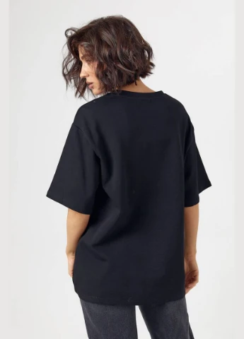 Жіноча футболка oversize з чорно-білим принтом та написом Essential Lurex Футболка - (333972597)