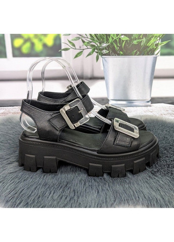 Черные босоножки женские черные кожаные на платформе Lonza с ремешком