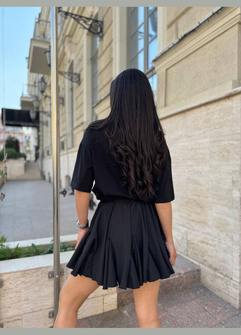 Черная повседневная однотонная легкая женская юбка мини черного цвета 31220 Fashion