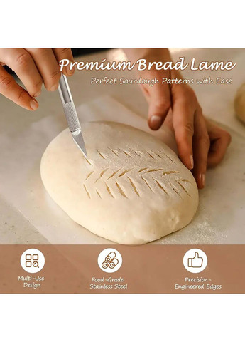 Пекарскрий нож для художественного надрезания теста для хлеба, багета и сдобы хлеборез с 10 сменными лезвиями в футляре Kitchen Master (365549392)