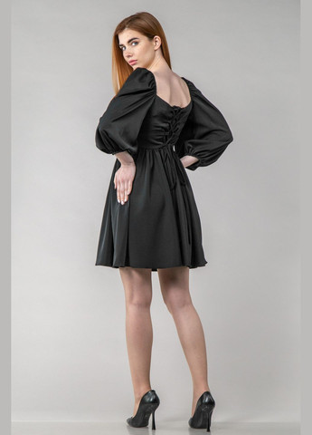 Черное повседневный, праздничный платье мини со шнуровкой длинный рукав CHICLY однотонное
