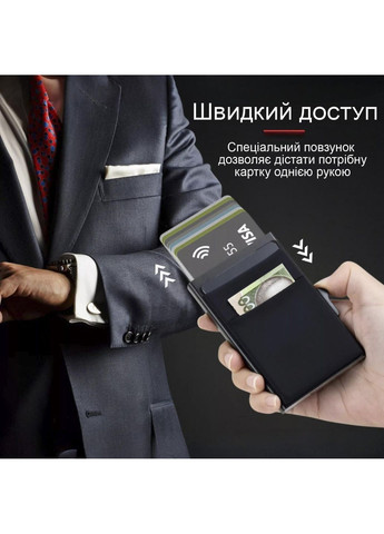 Картхолдер визитница карточница GDragon Home для карточек визиток денег выдвижной с RFID защитой алюминиевый Черный 125_4_0_1 No Brand (362954835)