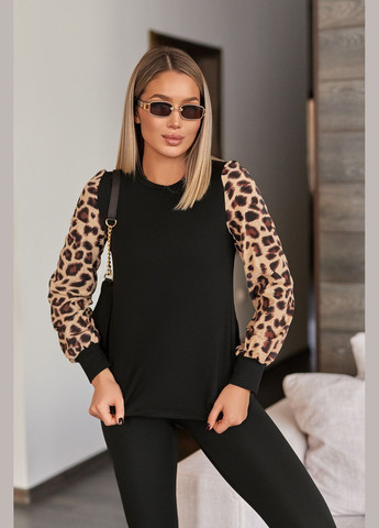 Стильная женская кофточка с леопардовыми рукавами Fashion Girl (321497372)