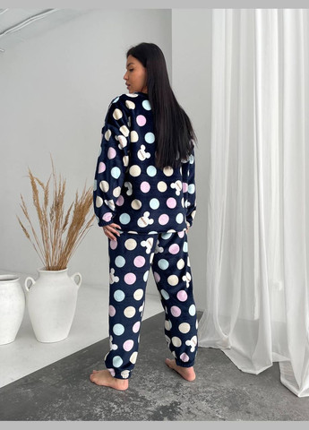 Темно-синяя всесезон пижама кофта + брюки No Brand