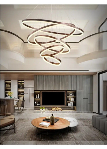 Світлодіодна люстра Олімпія PJ812С-5 20+30+40+80+100см (5 кілець) Коричнева No Brand (331639602)