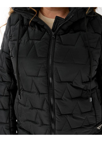 Чорна зимня куртка 841 плащівка еммі утеплювач еко пух 200 з капюшоном Україна