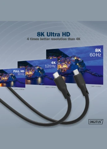 Кабель USBC зарядка/синхронизации, 1м, USB 4.0 Gen3, 40G, 240W, 8K, силиконовый, черный Digitus (315142250)