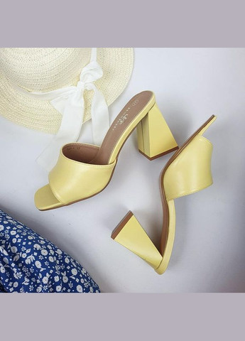 Желтые женские кожаные сабо на каблуке 1570 жёлтые Bashili
