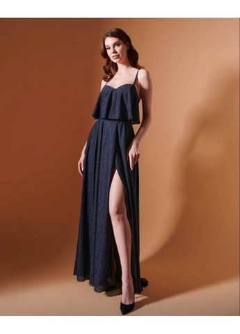 Синее вечернее платье а-силуэт Militon однотонное