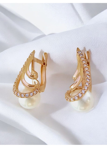 Золотые серьги с жемчугом и фианитами. Tango (354700142)