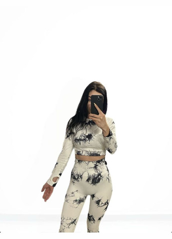 Комплект для фитнеса (спортивный костюм) рашгард и леггинсы пуш-ап 18836 M белый мрамор Fashion (336547466)