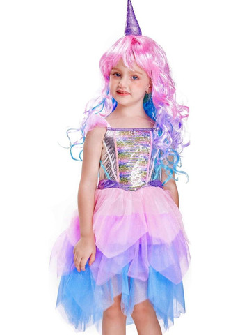 Костюм Единорога, карнавальное платье для девочек с цветным париком для праздников, вечеринок, спектаклей No Brand (353746157)