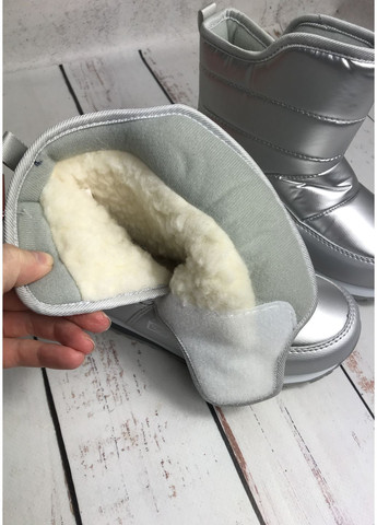 Серебряные дутики сапоги детские для девочки серый (1048) Apawwa на липучке