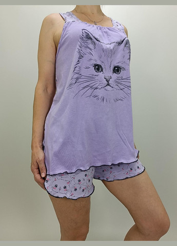 Сиреневая всесезон пижама легкая котик р. 52 сиреневая triko (68032943-7) No Brand