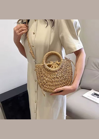 Жіноча плетена сумка через плече, крос-боді бохо Темно-бежева (5966) No Brand (324214791)